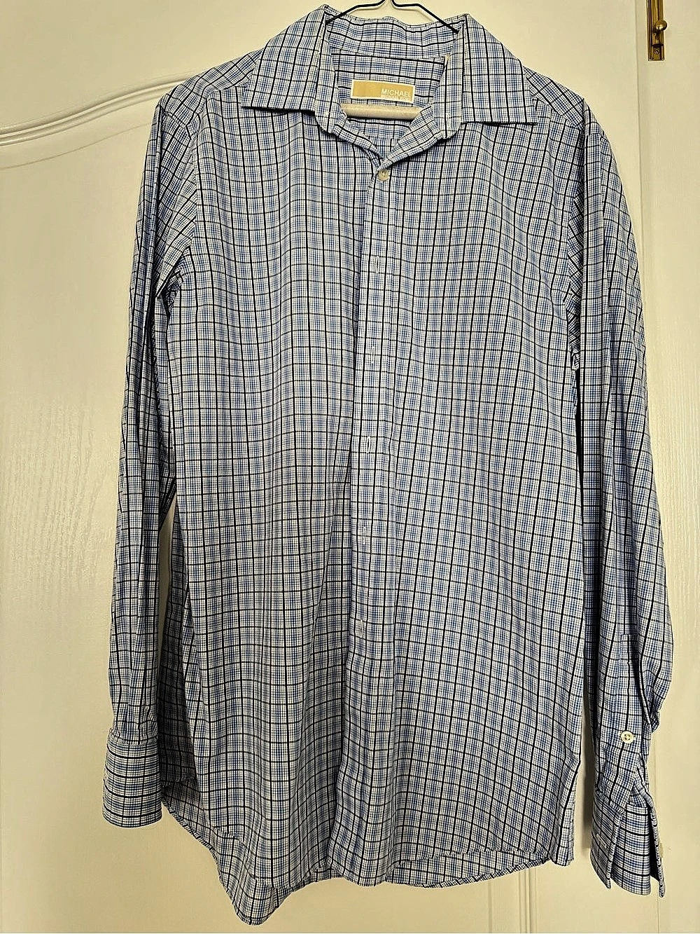 Michael Kors Plaid Button Down Shirt in Blue & White Size Medium Like New
